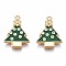 Brass Enamel Pendants, with Pave Clear Cubic Zirconia, Nickel Free, Real 18K Gold Plated, Tree, Green, 17x12.5x2mm, Hole: 1.2mm