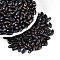 Baking Paint Glass Seed Beads, Round Hole, Oval, Black, 9.5x4~4.5mm, Hole: 0.8~1mm, about 1750pcs/pound