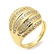 Brass Micro Pave Cubic Zirconia Open Cuff Ring, Cadmium Free & Lead Free, Teardrop, Real 16K Gold Plated, Inner Diameter: 20.8mm