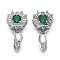 Brass Micro Pave Cubic Zirconia Ice Pick Pinch Bails, Long-Lasting Plated, Lotus, Green & Clear, Platinum, 17x9x6.5mm, Hole: 2.5x4mm, Pin: 0.7mm