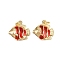 Brass Enamel Fish Pendants, Sea Animal Charms, with Jump Rings, Golden, Rack Plating, Cadmium Free & Lead Free, Long-Lasting Plated, Red, 18x17.5x5.5mm, Hole: 3.4mm
