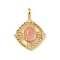 Brass Micro Pave Cubic Zirconia Pendants, Rhombus Charms, with Synthetic Cherry Quartz Glass, Real 18K Gold Plated, 24.5x18x5.5mm, Hole: 5x3mm