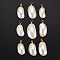 Shell Pendants, with Brass Findings, Irregular Oval, Golden, 28~39x14~20x8.5~11mm, Hole: 4x4.5mm