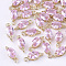 Transparent Glass Links connectors, with Brass Findings, Faceted, Oval, Light Gold, Pearl Pink, 11x4x4mm, Hole: 1mm
