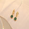 Elegant Rectangle Stainless Steel Green Resin Dangle Hoop Earrings, Golden