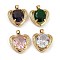 Brass Micro Pave Clear Cubic Zirconia Pendants, Cadmium Free & Nickel Free & Lead Free, with Glass, Heart, Mixed Color, 17x17.2x7mm, Hole: 4x2.5mm