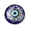 Handmade Lampwork Pendants, Flat Round with Evil Eye, Indigo, 30.5x6.5mm, Hole: 3.5mm