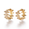 Brass Micro Pave Cubic Zirconia Huggie Hoop Earrings, Leaf Wreath Shape, Clear, Golden, 14.5~15x7.5mm, Pin: 0.9x1.2mm