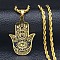 304 Stainless Steel Enamel Necklaces, Hamsa Hand with Eye, Golden, 24.02 inch(61cm)