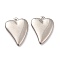 Non-Tarnish 304 Stainless Steel Pendants, Heart, Stainless Steel Color, 21.5x17x3mm, Hole: 1.6mm