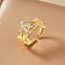 Elegant Geometric Brass Micro Pave Cubic Zirconia Cuff Rings for Women, Golden & Silver, Star, 20x16mm