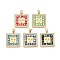 Brass Micro Pave Clear Cubic Zirconia Pendants, Cadmium Free & Lead Free, with Shell & Enamel, Square & Christianity Charms, Mixed Color, 24.5x22x4mm, Hole: 5x3.5mm