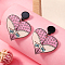 Creative Heart-Shaped Halloween Spider Devil Acrylic Stud Earrings, Colorful, 45x37mm