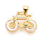 Brass Micro Pave Clear Cubic Zirconia Pendants, Cadmium Free & Lead Free, with Shell, Bicycle, Real 18K Gold Plated, 13x19x4mm, Hole: 5x3.5mm