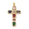 Brass Micro Pave Cubic Zirconia Cross Pendants, Cadmium Free & Lead Free, Real 18K Gold Plated, Colorful, 42.5x24.5x5mm, Hole: 3.5x5mm