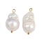 Natural Freshwater Pearl Keshi Pearl Pendants, Teardrop Charms, with 304 Stainless Steel Loops, White, Ion Plating(IP), Real 18K Gold Plated, 29.5~37x13~14.5x12.5~15.5mm, Hole: 2.5mm