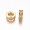 Brass Micro Pave Clear Cubic Zirconia European Beads, Large Hole Beads, Rondelle, Golden, 8x3.5mm, Hole: 4.5mm