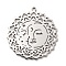 Non-Tarnish 304 Stainless Steel Pendants, Sun with Human Face Charm, Stainless Steel Color, 40.5x38x1.5mm, Hole: 2mm