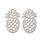 Brass Etched Metal Embellishments Pendants, Long-Lasting Plated, Cadmium Free & Nickel Free & Lead Free, Pineapple, Platinum, 15x9.5x0.3mm, Hole: 1.2mm