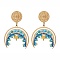Bohemian Style Glass Seed Bead Dangle Stud Earrings, with Natural Magnesite & Star Brass Beads, 201 Stainless Steel Moon Earrings, Golden, 50x33.5mm