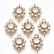 Transparent Glass Links Connectors, Nickel Free, with Golden Tone Brass Findings and Clear Rhinestone, Faceted, Flower, Clear, 16x11x5mm, Hole: 1.2mm