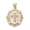 Brass Micro Pave Clear Cubic Zirconia Pendants, Cadmium Free & Lead Free, with ABS Imitation Pearl, Real 18K Gold Plated, Cross, 23.5x19x3.5mm, Hole: 3.5x4mm
