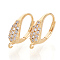 Brass Cubic Zirconia Leverback Earring Findings, with Loop, Nickel Free, Real 18K Gold Plated, 16.5x12x4mm, Hole: 1.2mm, pin: 0.8mm