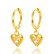 925 Sterling Silver Clear Cubic Zirconia Heart Hoop Earrings, Golden, 20x11x8mm