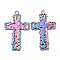 304 Stainless Steel Pendants, Cross Charm, Rainbow Color, 38x23.5x2mm, Hole: 3mm