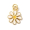 Rack Plating Brass Enamel Pendants, with Jump Ring, Long-Lasting Plated, Cadmium Free & Lead Free, Flower Charm, Real 18K Gold Plated, White, 15.5x11x1.2mm, Hole: 3mm