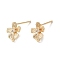 Brass Micro Pave Cubic Zirconia Stud Earring Finding, Flower, with Horizontal Loop, Nickel Free, Real 18K Gold Plated, 9x7.8mm, Hole: 3x0.7mm, Pin: 0.7mm