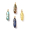 Natural Mixed Gemstone Wire Wrapped Pointed Pendants, with Golden Plated Brass Wire, Bullet, Golden, 38~41x10~11x10~11mm, Hole: 3mm