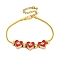 Brass European Bracelets, with Enamel Beads, Real 18K Gold Plated, Heart, Red, 7-1/4 inch(18.4cm)