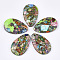 Synthetic Gold Line Regalite/Imperial Jasper/Sea Sediment Jasper Pendants, Dyed, teardrop, Colorful, 48x30~30.5x7mm, Hole: 1.4mm