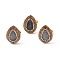 Natural Labradorite Teardrop Adjustable Ring with Rhinestone, Rack Plating Brass Wide Ring for Women, US Size 7 1/4(17.5mm)