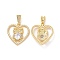 Brass Micro Pave Clear Cubic Zirconia Pendants, Cadmium Free & Lead Free, Heart with Owl Charms, Golden, Clear, 32.5x30x6mm, Hole: 3.5x8mm