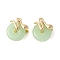 Brass Charms, Flat Round with Snake, with Glass, Real 18K Gold Plated, 13x11x6mm, Hole: 1mm