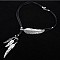 Feather Alloy Crystal Rhinestone Pendant Multi-Strand Black Wax Cord Lariat Necklaces for Women, Antique Silver, 19.69 inch(50cm)