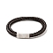 Microfiber Leather Braided Double Loops Wrap Bracelet with 304 Stainless Steel Magnetic Clasp for Men Women, Coconut Brown, 16-3/4 inch(42.5cm)