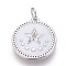 Brass Enamel Pentacle Pendants, with Cubic Zirconia, Flat Round with Star, White, Platinum, 18x16x2mm, Hole: 3.5mm