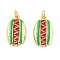 Brass Pendants, with Enamel, Lead Free & Cadmium Free, Rack Plating, Long-Lasting Plated, Real 18K Gold Plated, Hamberger, 19.5x11.5x3.6~3.9mm, Hole: 3mm