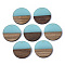 Transparent Resin & Walnut Wood Pendants, Flat Round, Turquoise, 28.5x3.5~4mm, Hole: 1.5mm