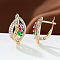 Leaf Brass Micro Pave Cubic Zirconia Hoop Earrings, with Rhinestone, Golden, Colorful, 17x10mm