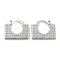 Rectangle Shape Brass Micro Pave Clear Cubic Zirconia Thick Hoop Earrings, Long-Lasting Plated, Cadmium Free & Lead Free, Platinum, 17x21x3mm