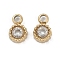 304 Stainless Steel Micro Pave Cubic Zirconia Pendants, Ion Plating(IP), Flat Round Charms, Real 18K Gold Plated, 5x3.5x1.5mm, Hole: 1.2mm