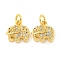 Rack Plating Brass Micro Pave Clear Cubic Zirconia Pendants, Long-Lasting Plated, with Jump Rings, Lead Free & Cadmium Free, Real 18K Gold Plated, Elephant, 11x11x3.5mm, Hole: 3mm