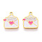 304 Stainless Steel Enamel Charms, Envelope Charm, Ion Plating(IP), Real 14K Gold Plated, Hot Pink, 12x10x0.9mm, Hole: 1mm