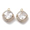 Brass Micro Pave Clear Cubic Zirconia Pendants, Cadmium Free & Nickel Free & Lead Free, with Glass, Rhombus, Real 18K Gold Plated, 14.5x12.5x6.5mm, Hole: 1.2mm