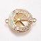Brass Micro Pave Cubic Zirconia Links, with Synthetic Opal, Flat Round with Star, Golden, Champagne Yellow, 13.5x17.5x2.5mm, Hole: 1mm