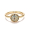 Colorful Cubic Zirconia Flat Round Open Cuff Ring, Rack Plating Brass Jewelry for Women, Cadmium Free & Lead Free, Real 18K Gold Plated, Inner Diameter: 16~16.5mm